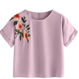 Floral Embroidered Short Sleeve T Shirt